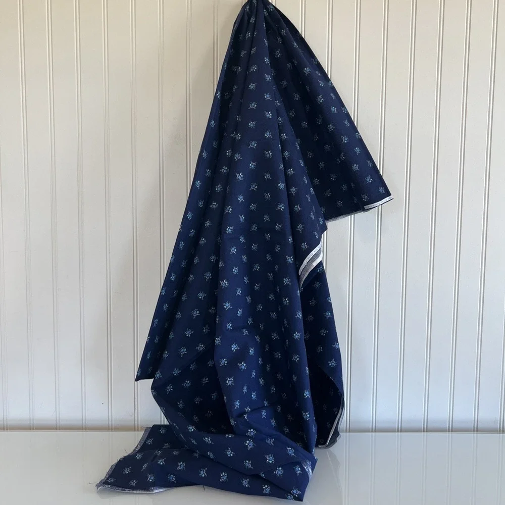 Vintage Peter Pan Remnant Navy Blue With Flowers Grandma 44x90